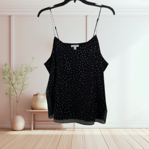 Nine West Black & Gold Polka Dot V-Neck Cami | Lined • Adjustable Straps - Picture 2 of 10